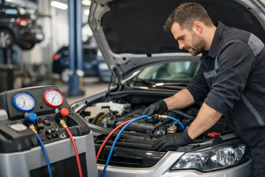 So läuft ein Klimaservice in der Werkstatt ab